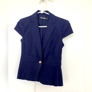 New York & Co. Blue Blazer Classic Lapel Cap Sleeves